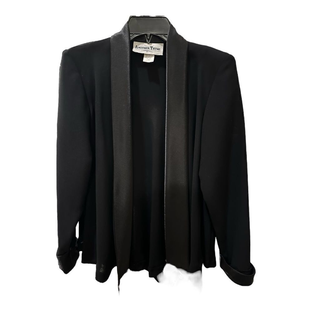 Another Thyme blazer, jacket, cardigan shimmer satin cuff and lapel flowy